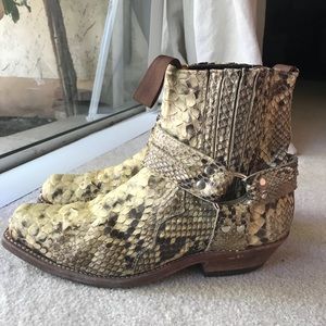 Natural Python biker boots